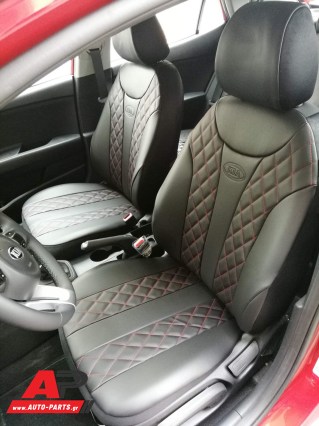 Νέα Σειρά Καλυμμάτων για Καθίσματα Αυτοκινήτων, μαύρα με κόκκινα γαζιά - LUX